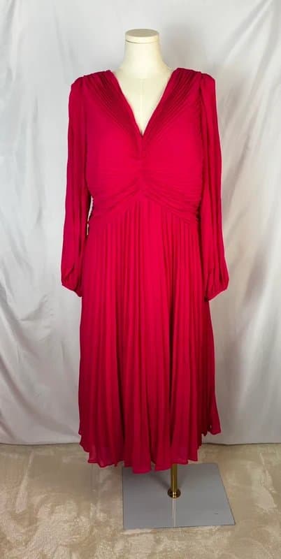 Forever New UK 18 Forever New Curve Pleated Chiffon V Neck Ruched Midi Dress Bright Rose Elegant