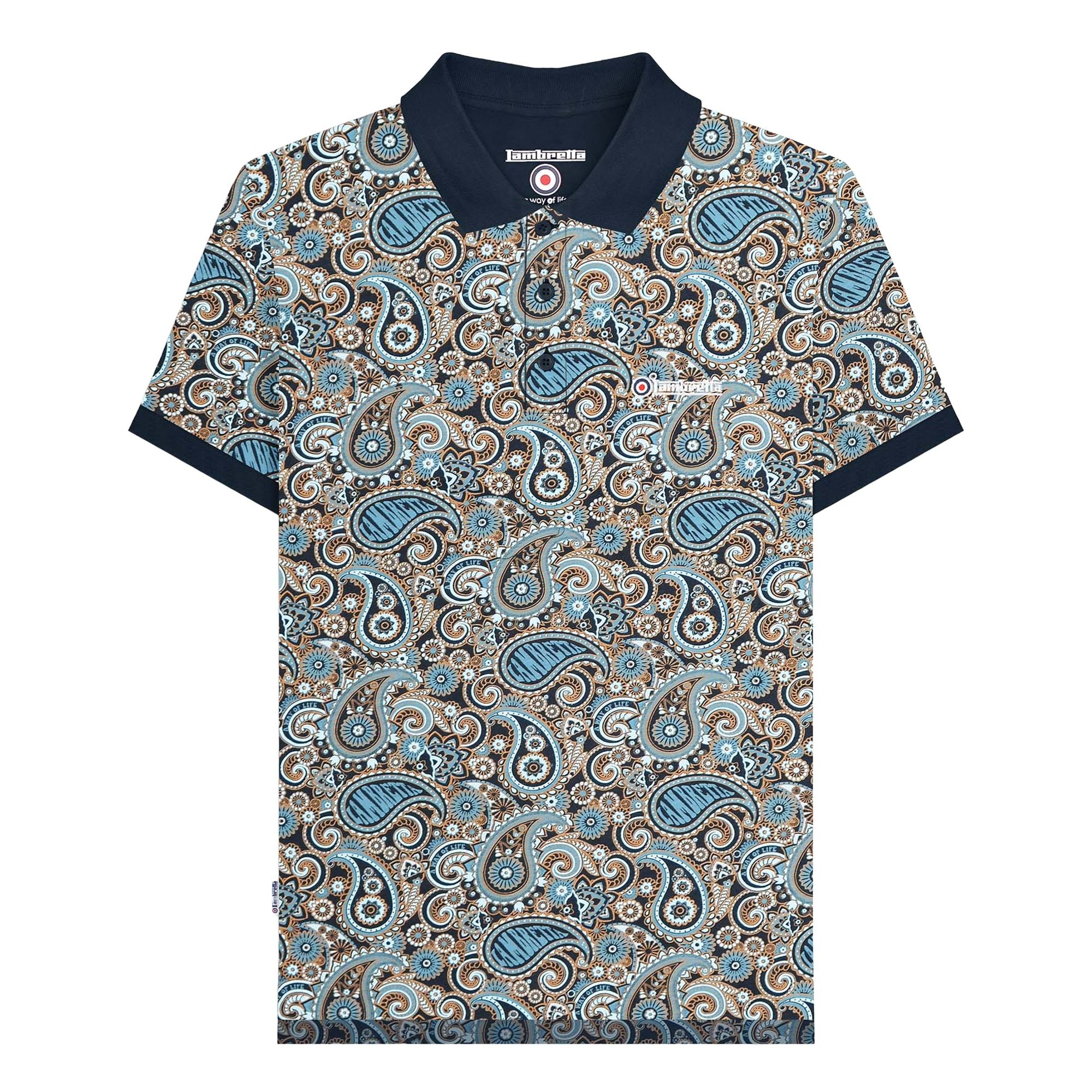 Lambretta Lambretta Men's SS25 Paisley Branded Big & Tall Polo Shirt in Navy - 2
