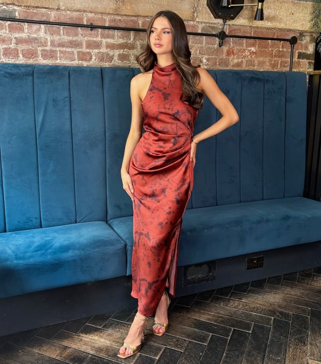 AX Paris Women's Rust Abstract Print Halter Neck Midi Dress AX Paris New Look - 2