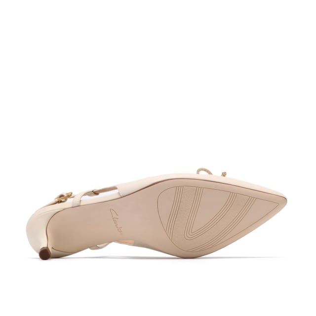 Clarks Clarks Women's Zarey Bow Cream Leather Heels, Sling Back - 3