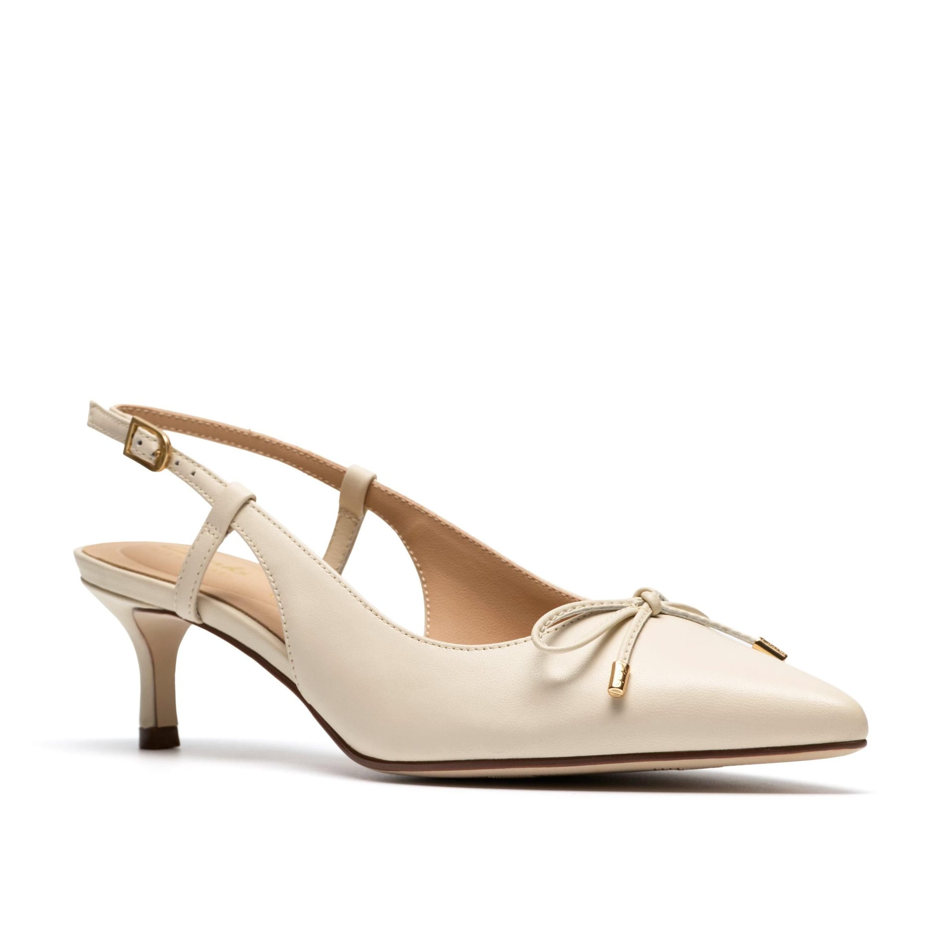 Clarks Clarks Women's Zarey Bow Cream Leather Heels, Sling Back - 4
