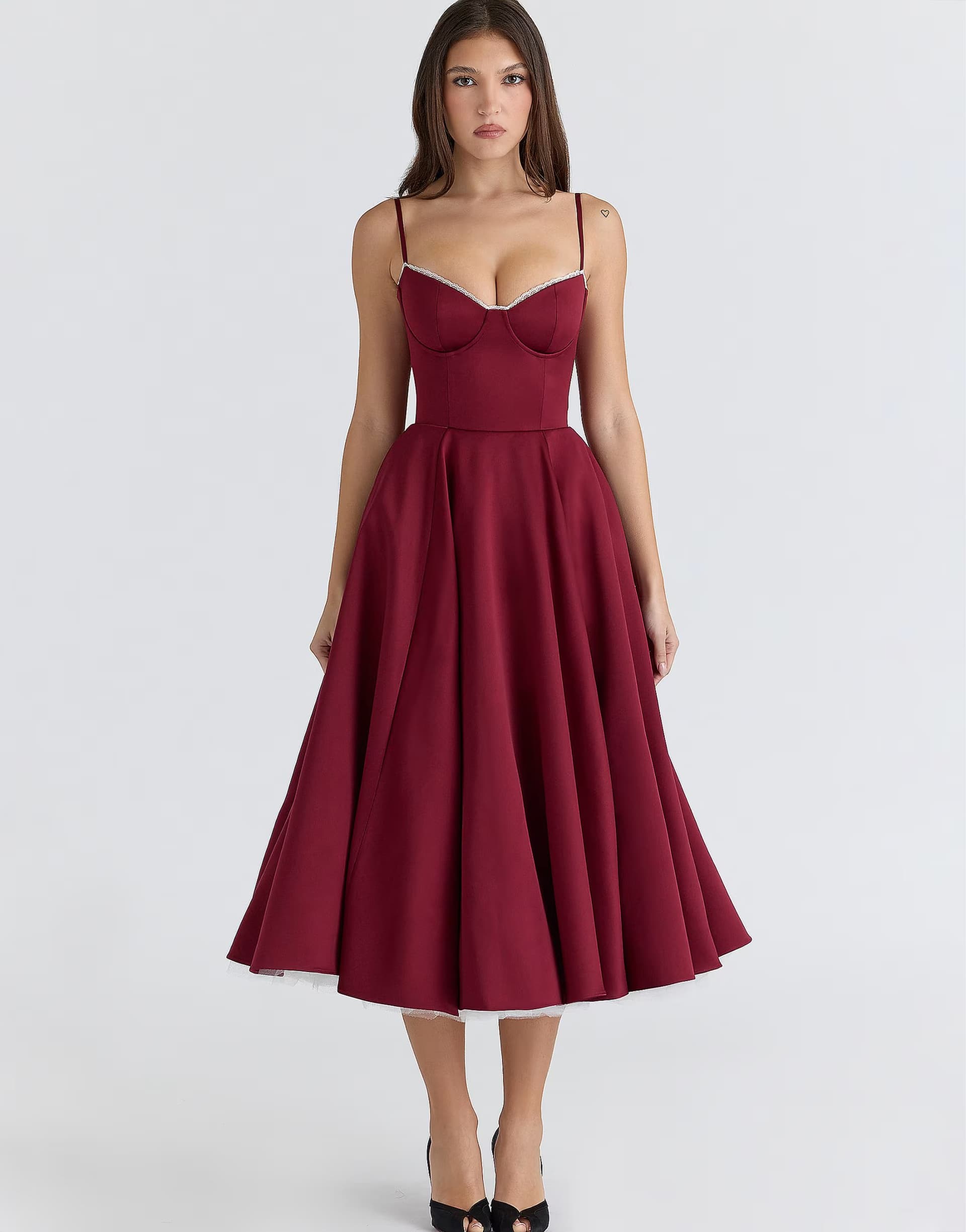 ASOS House of CB Mademoiselle wine satin tulle midi dress in wine