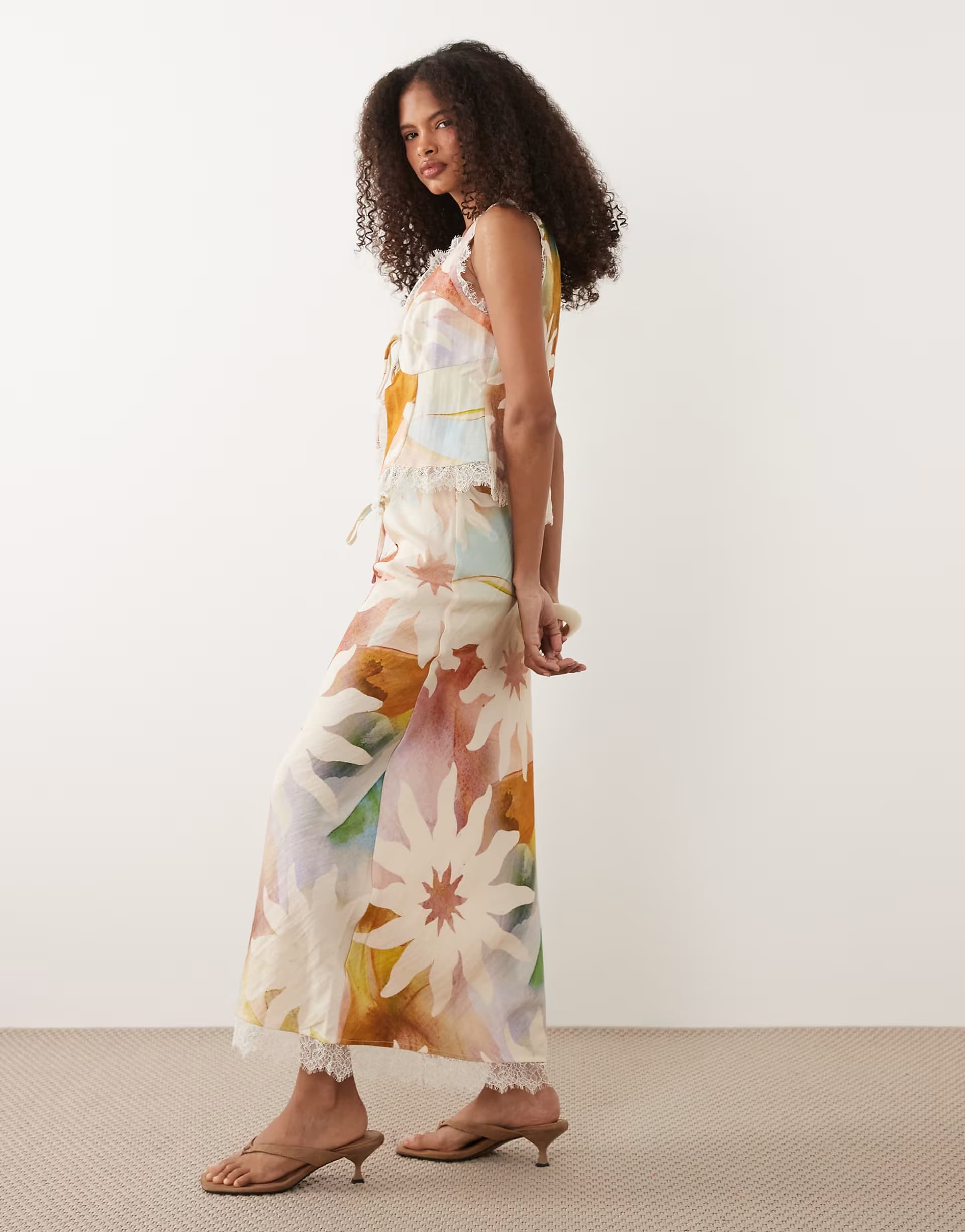 ASOS Never Fully Dressed Dorris satin maxi skirt co-ord in soleil print