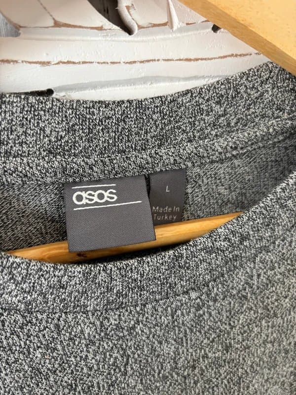 ASOS ASOS Men’s Fine Knit Jumper Size Large Grey Crew Neck Long Sleeved Light Weight Pullover Sweater