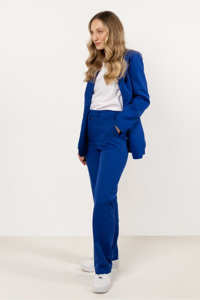 Love Lace Love Lace Women's Elegant Straight Crease Suit Trousers in Blue - 2