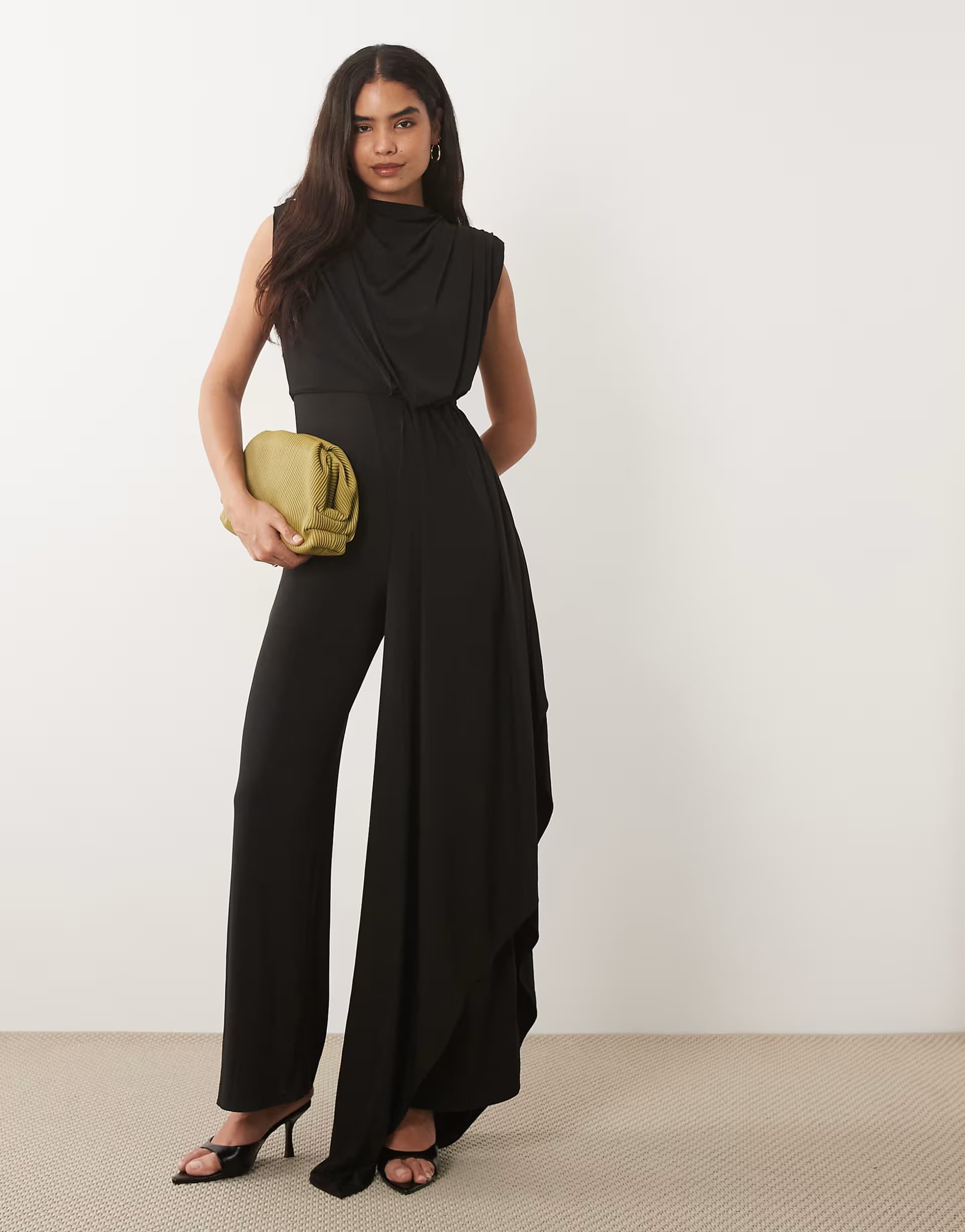 ASOS TFNC draped detail sash jumpsuit in black