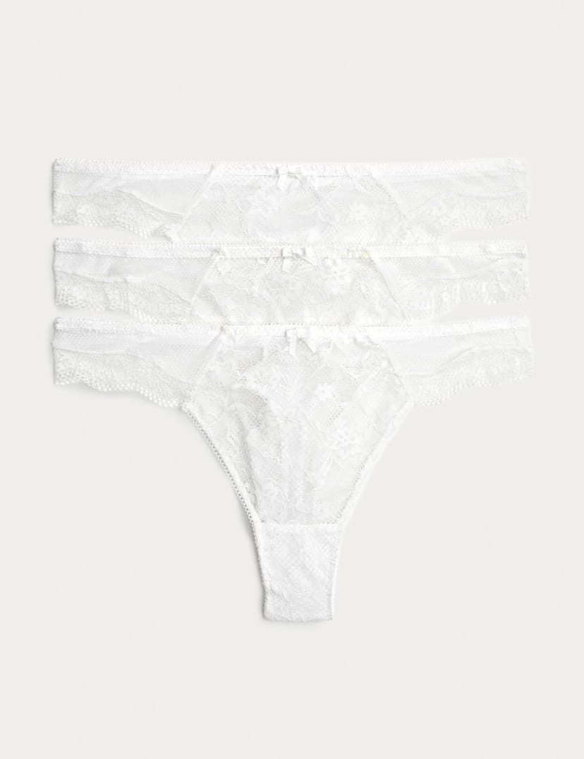 Marks & Spencer M&S 3pk Jasmine Lace Thongs White - 1