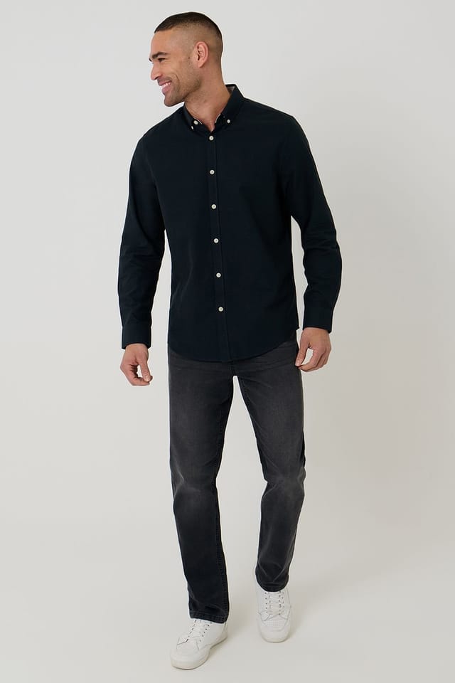 Threadbare Threadbare Men's Oxford Cotton 'Beacon' Long Sleeve Shirt in Black - 3