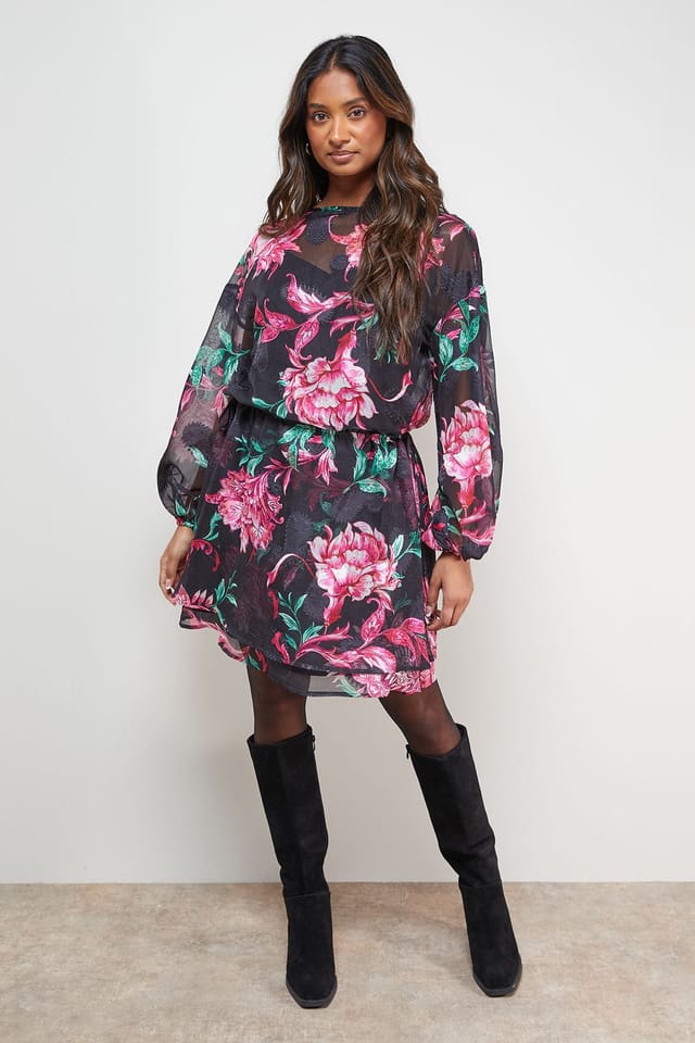 Oasis Oasis Women's Printed Boho Tie Sleeve Mini Dress in Floral - 2