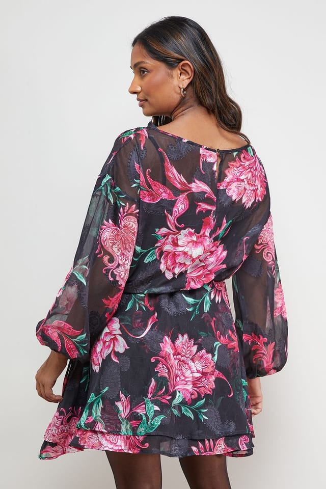 Oasis Oasis Women's Printed Boho Tie Sleeve Mini Dress in Floral - 3