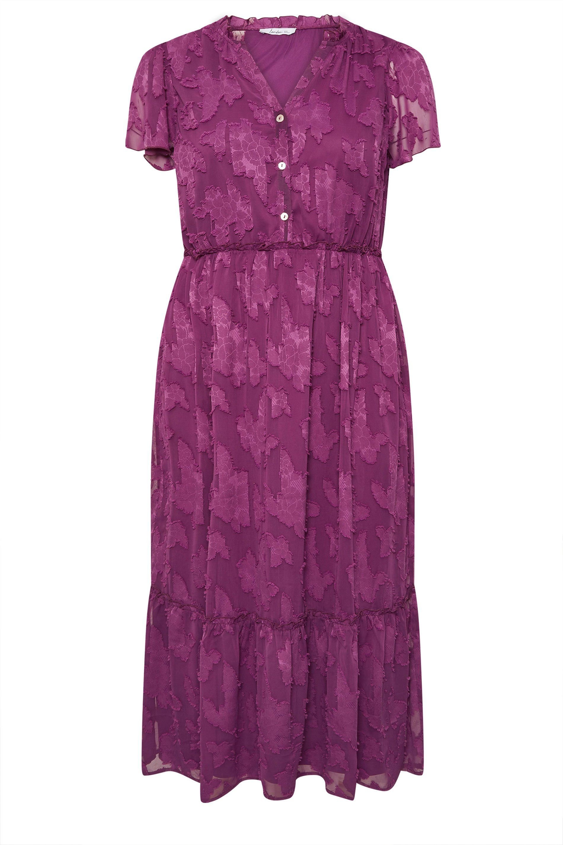Yours Yours Women's Jacquard Ruffle Burn Out Dress in Purple - 2