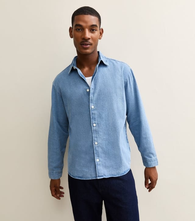 jack & jones Men's Light Blue Regular Denim Long Sleeve Shirt Jack & Jones New Look - 3