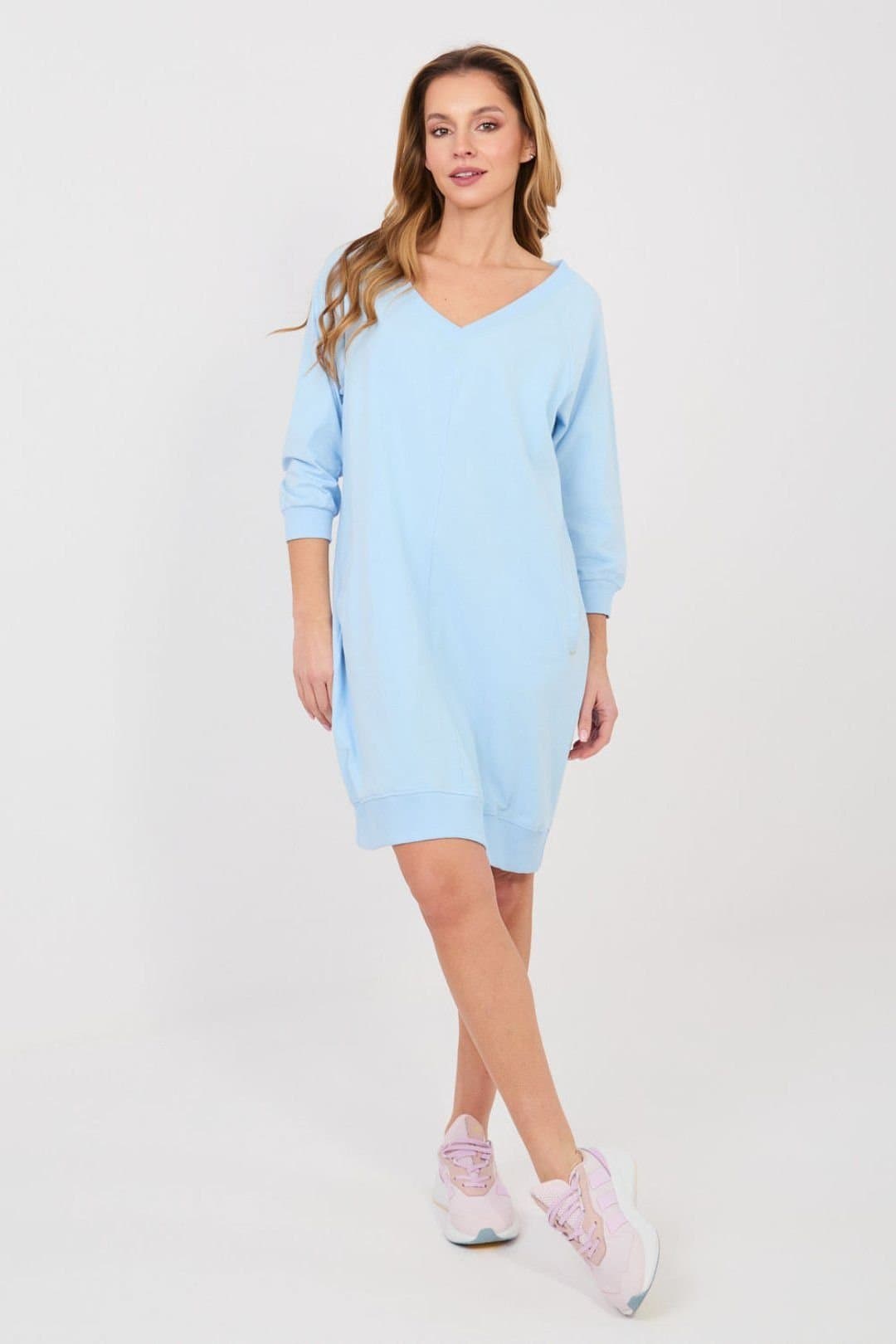 Love Lace Love Lace Women's Cotton Elastane Sweatshirt Dress with Pockets Style 224942 in Blue
