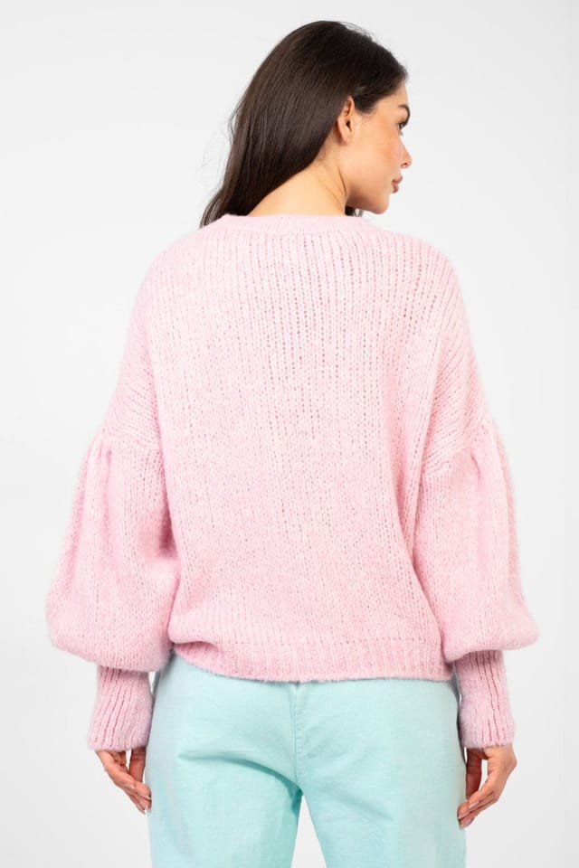Love Lace Love Lace Women's Italian Style Patterned Sweater with Puff Sleeves in Pink - 3