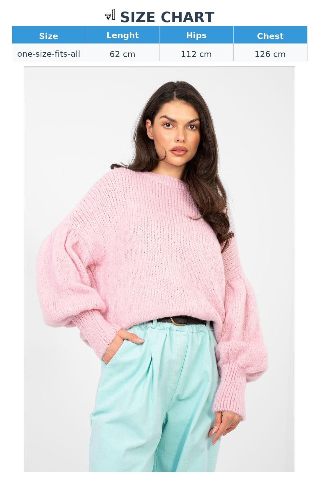 Love Lace Love Lace Women's Italian Style Patterned Sweater with Puff Sleeves in Pink - 4
