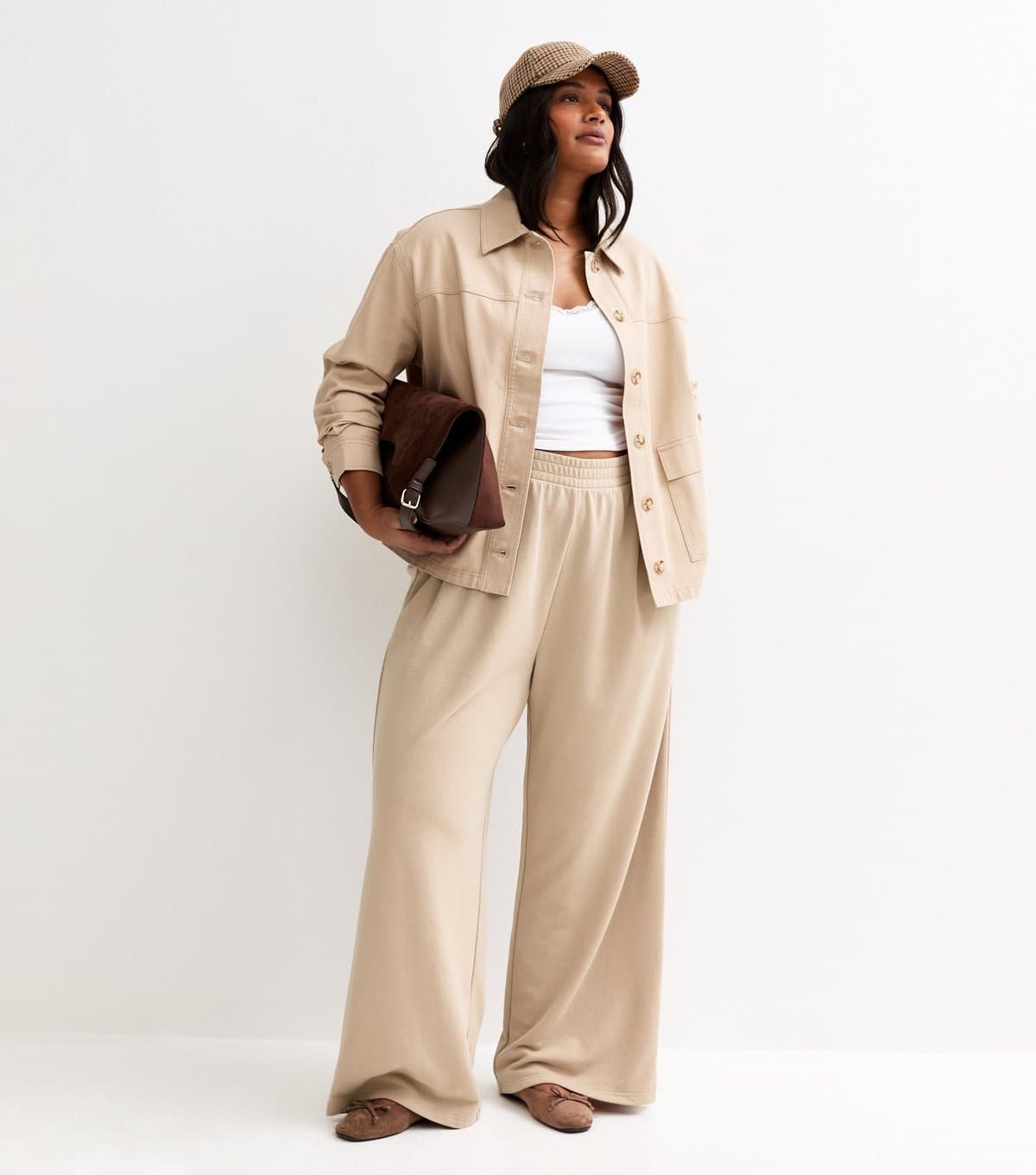 New Look Women's Plus Size Camel Wide Leg Joggers Curves New Look