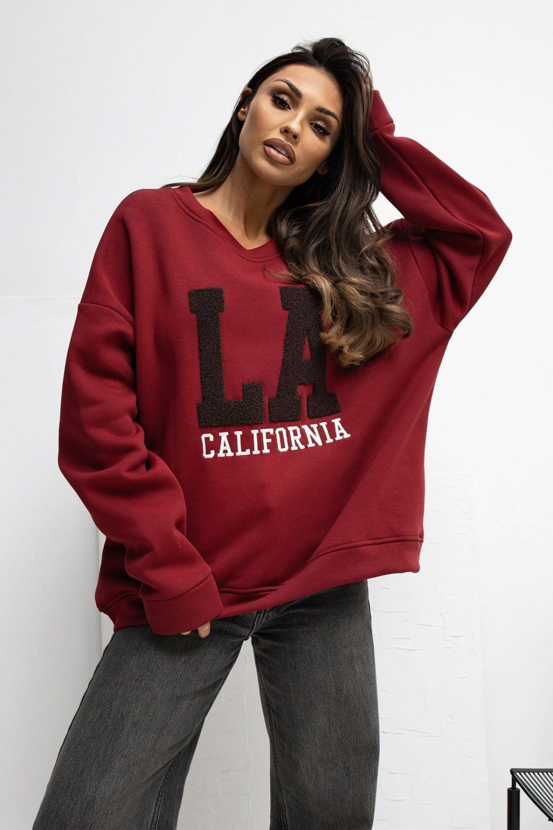 Love Lace Red Embroidered Cotton Elastane Long Sleeve Blouse