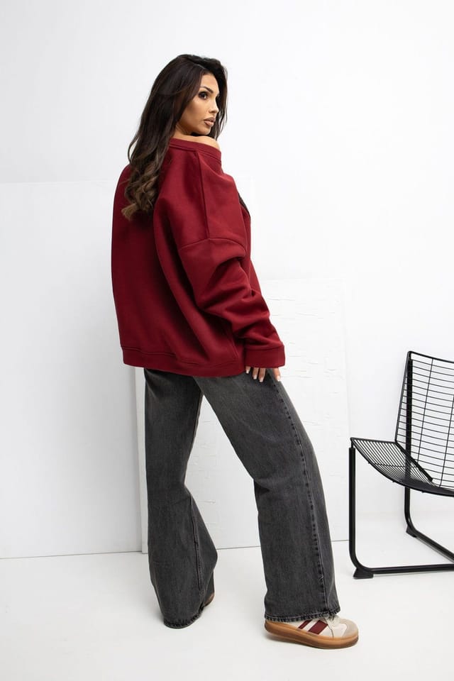 Love Lace Love Lace Women's Embroidered Cotton Elastane Long Sleeve Blouse in Red - 3
