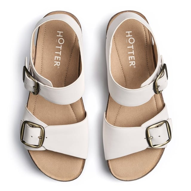 Hotter Hotter Women's Wide Fit 'Tourist II' Cork-Wedge Sandals in Off-White - 3