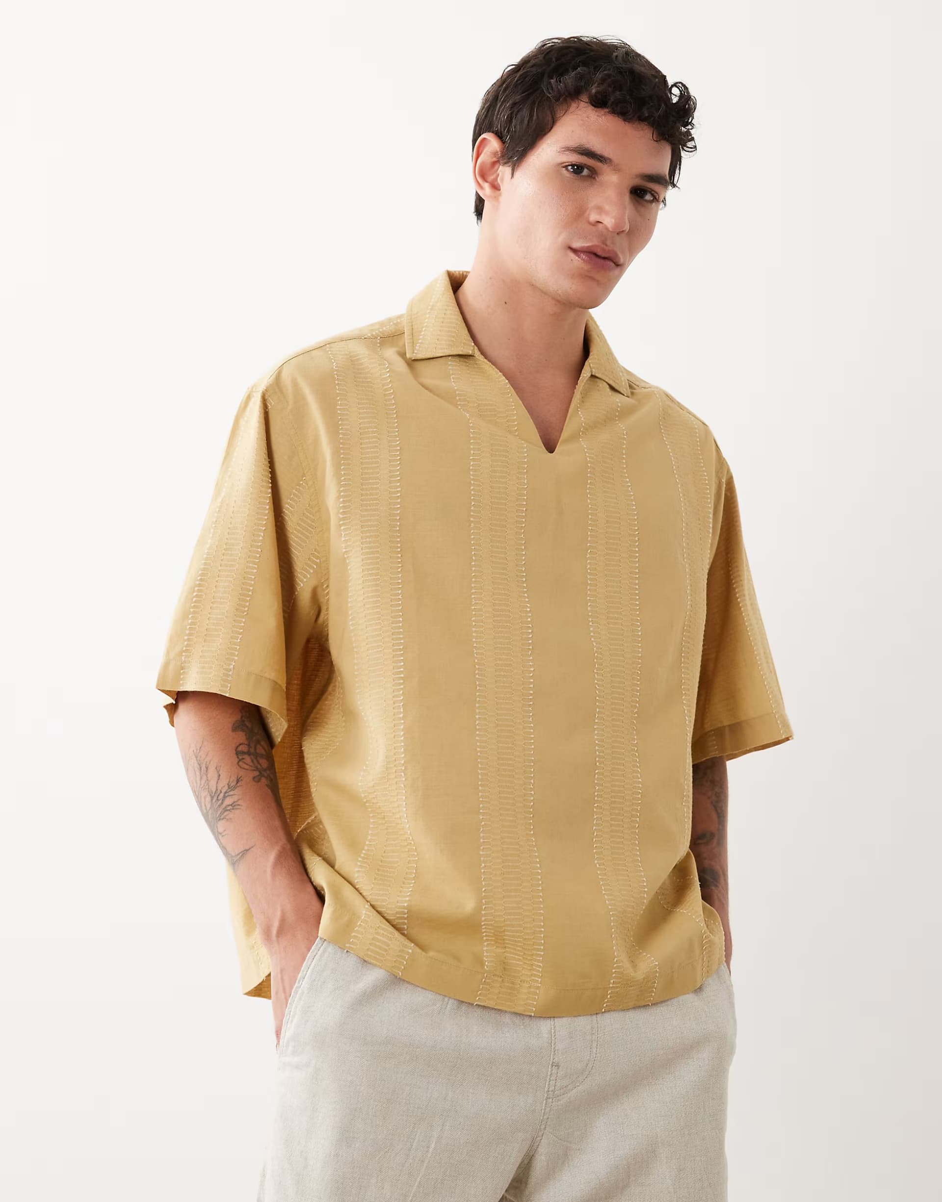 ASOS ASOS DESIGN boxy oversized overhead textured shirt in yellow