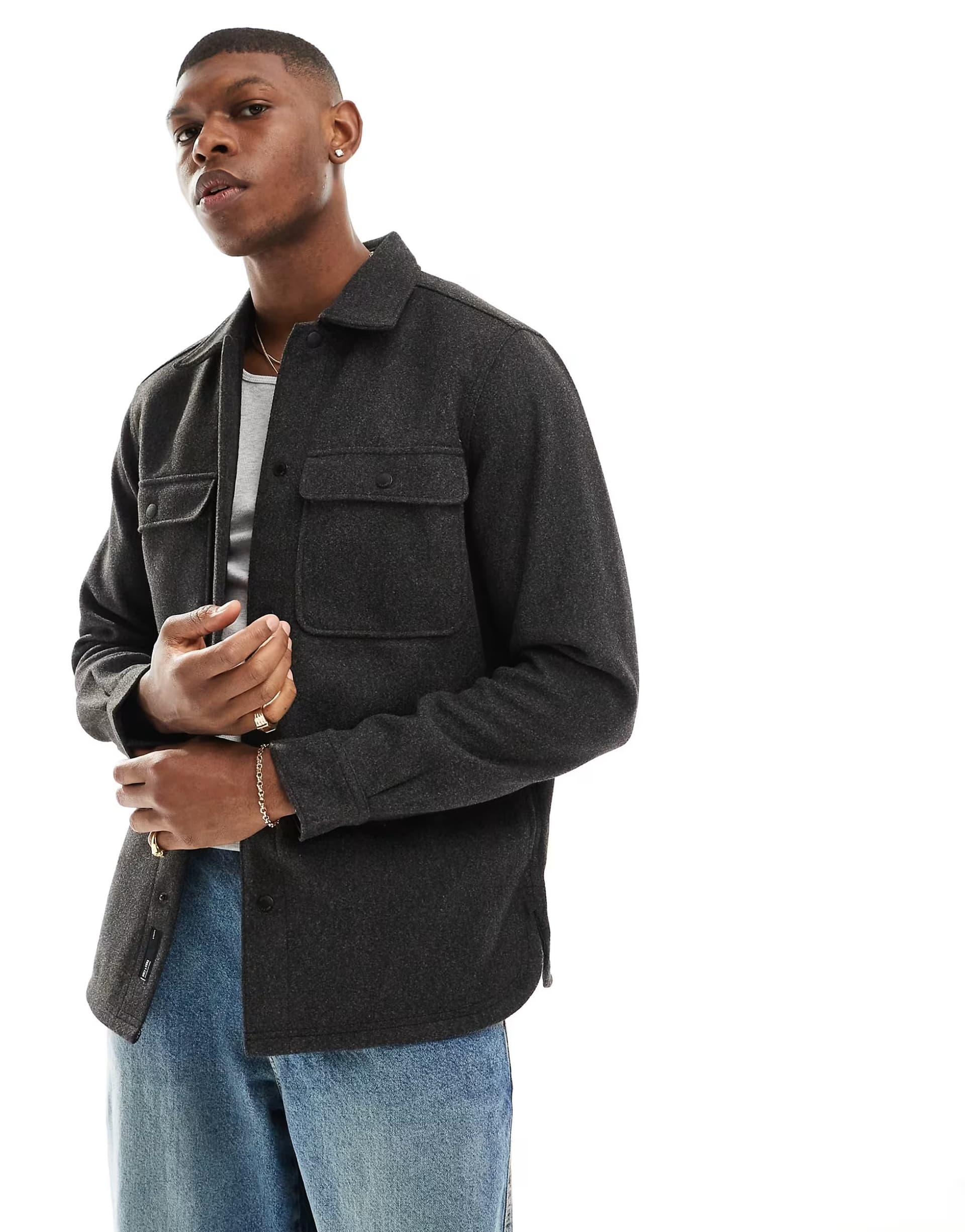 ASOS ASOS Wool Look Overshirt in Charcoal