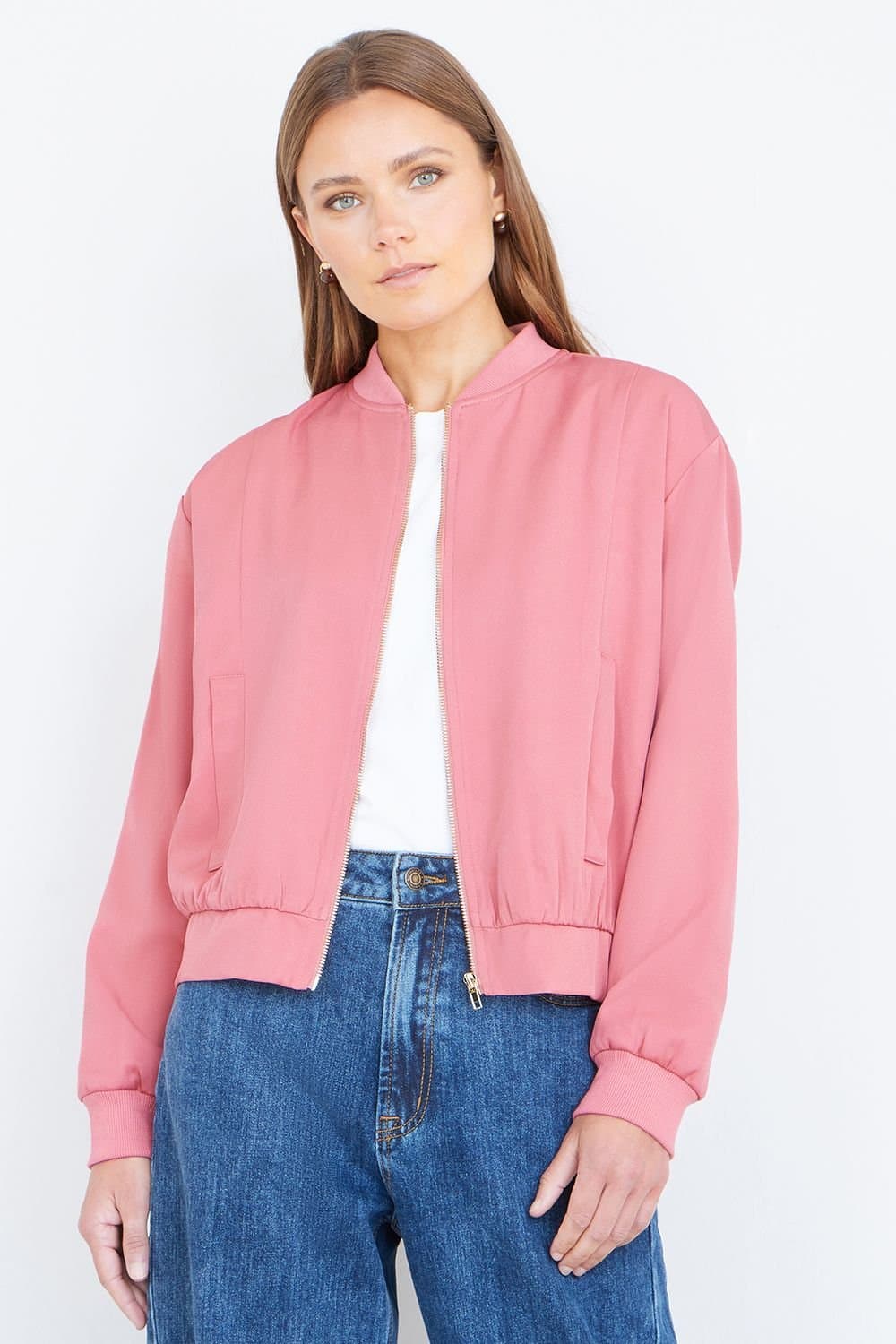 Yumi Yumi Women's Pink Relaxed Lightweight Bomber Jacket