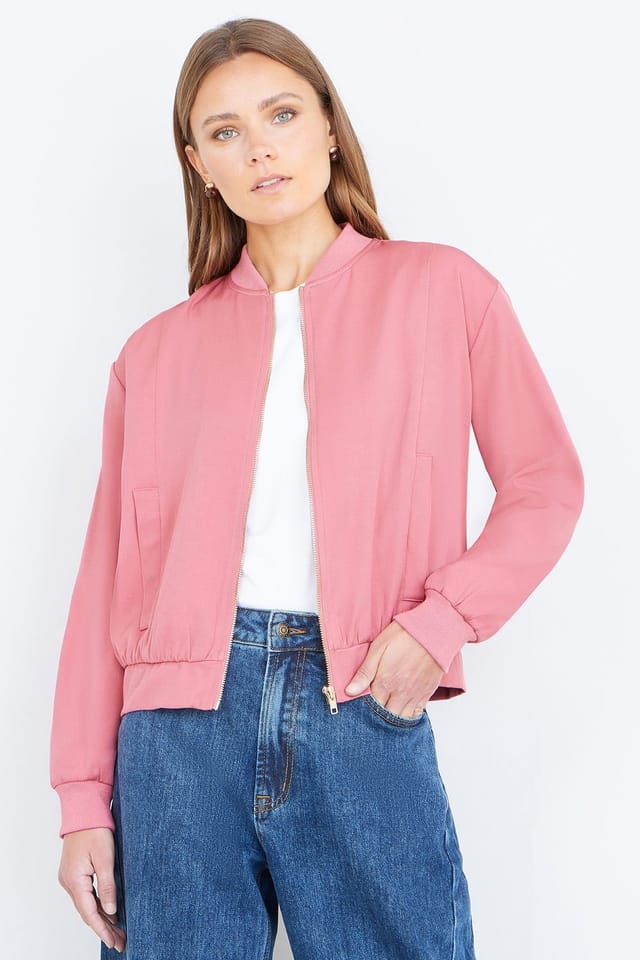 Yumi Yumi Women's Pink Relaxed Lightweight Bomber Jacket - 2