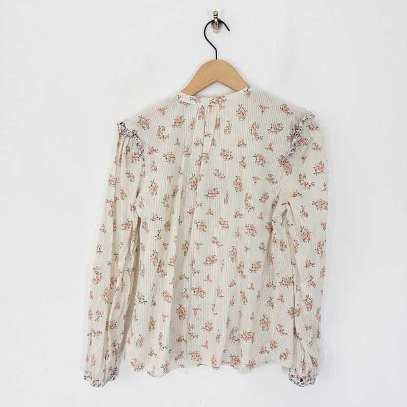 Marks & Spencer M&S Per Una Cotton V-neck Ruffle Blouse Size 10 Cottage Floral Cream Multi