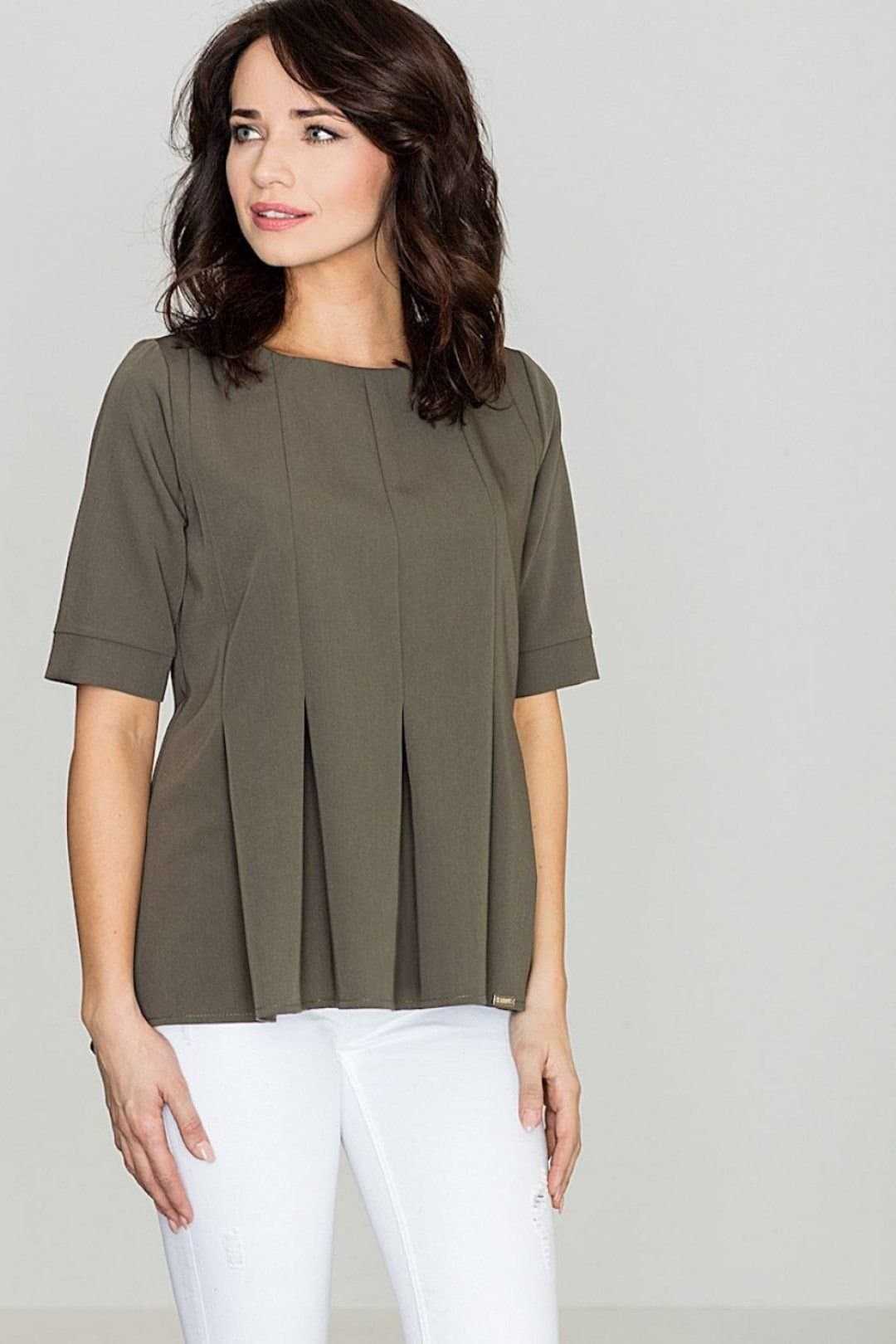 Love Lace Love Lace Women's Slight Oversize Front Pleat Blouse in Green