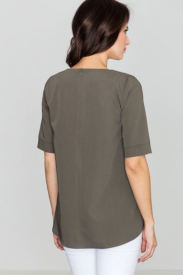 Love Lace Love Lace Women's Slight Oversize Front Pleat Blouse in Green - 2