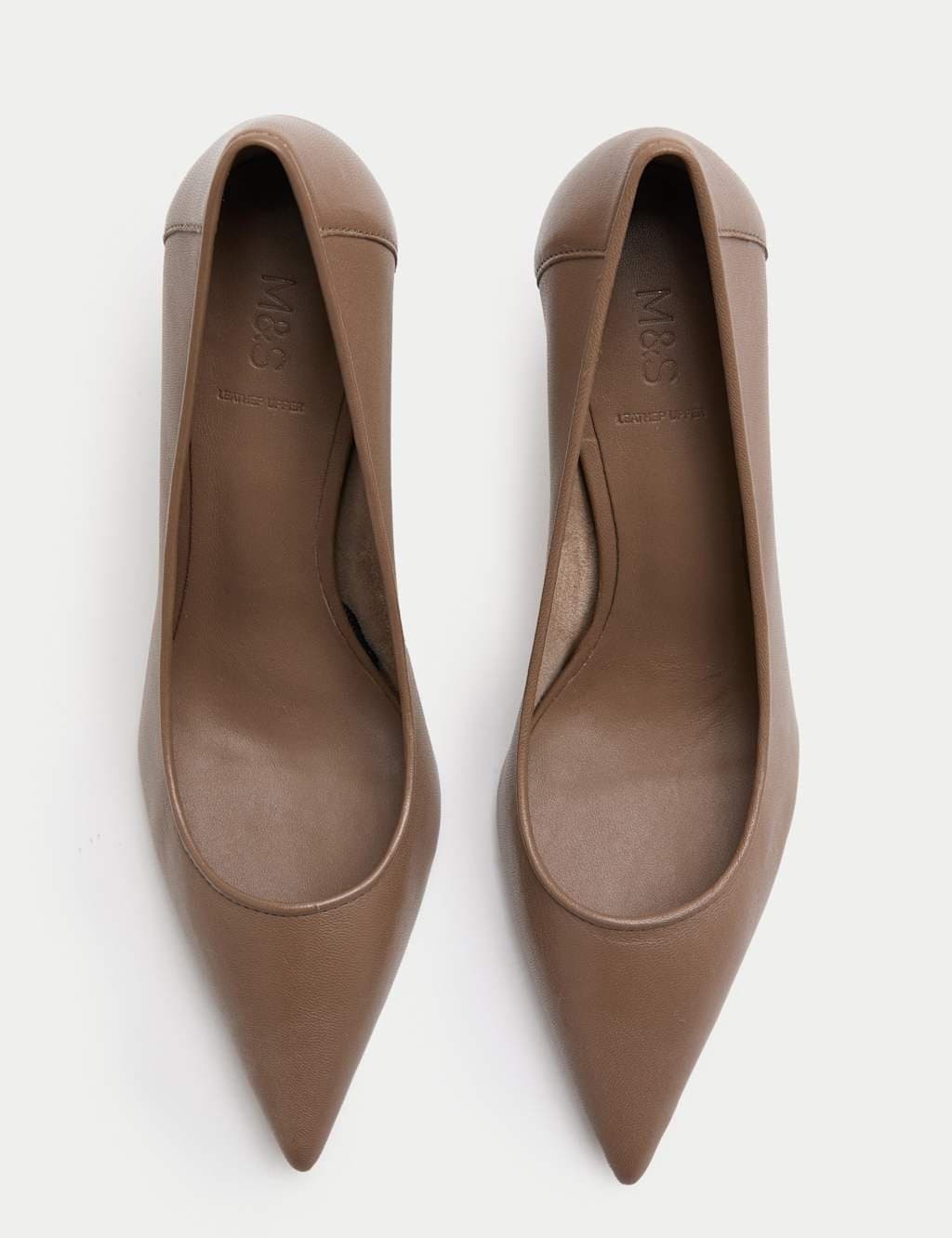 Marks & Spencer M&S Leather Stiletto Heel Pointed Court Shoes Taupe