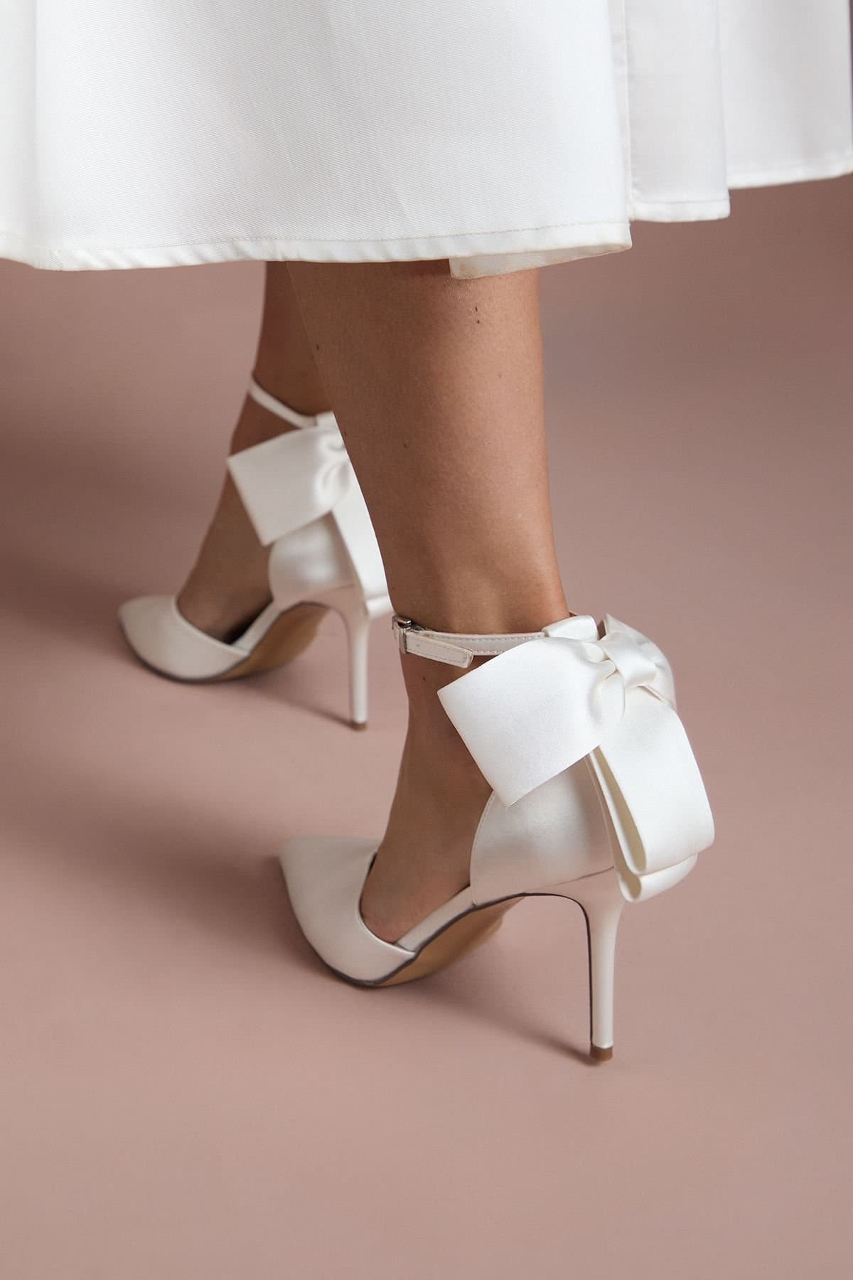Coast Coast Women's Bridal Kittie Satin Bow Pointed High Stiletto Heel Comfort Sock Court Shoes in White