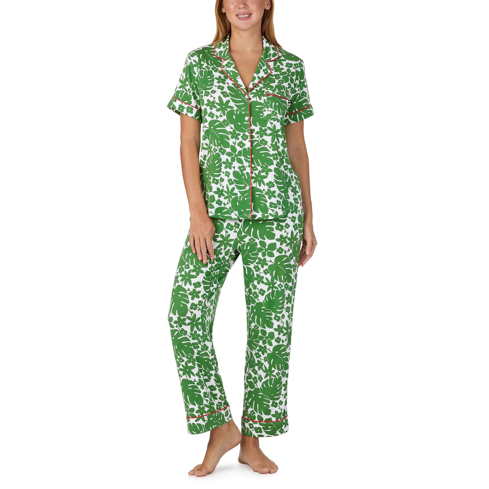 kate spade new york Kate Spade New York Women's KS new york short sleeve notch crop pj set in floral grove in Light Green