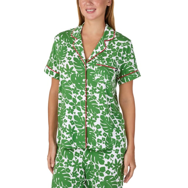 kate spade new york Kate Spade New York Women's KS new york short sleeve notch crop pj set in floral grove in Light Green - 3