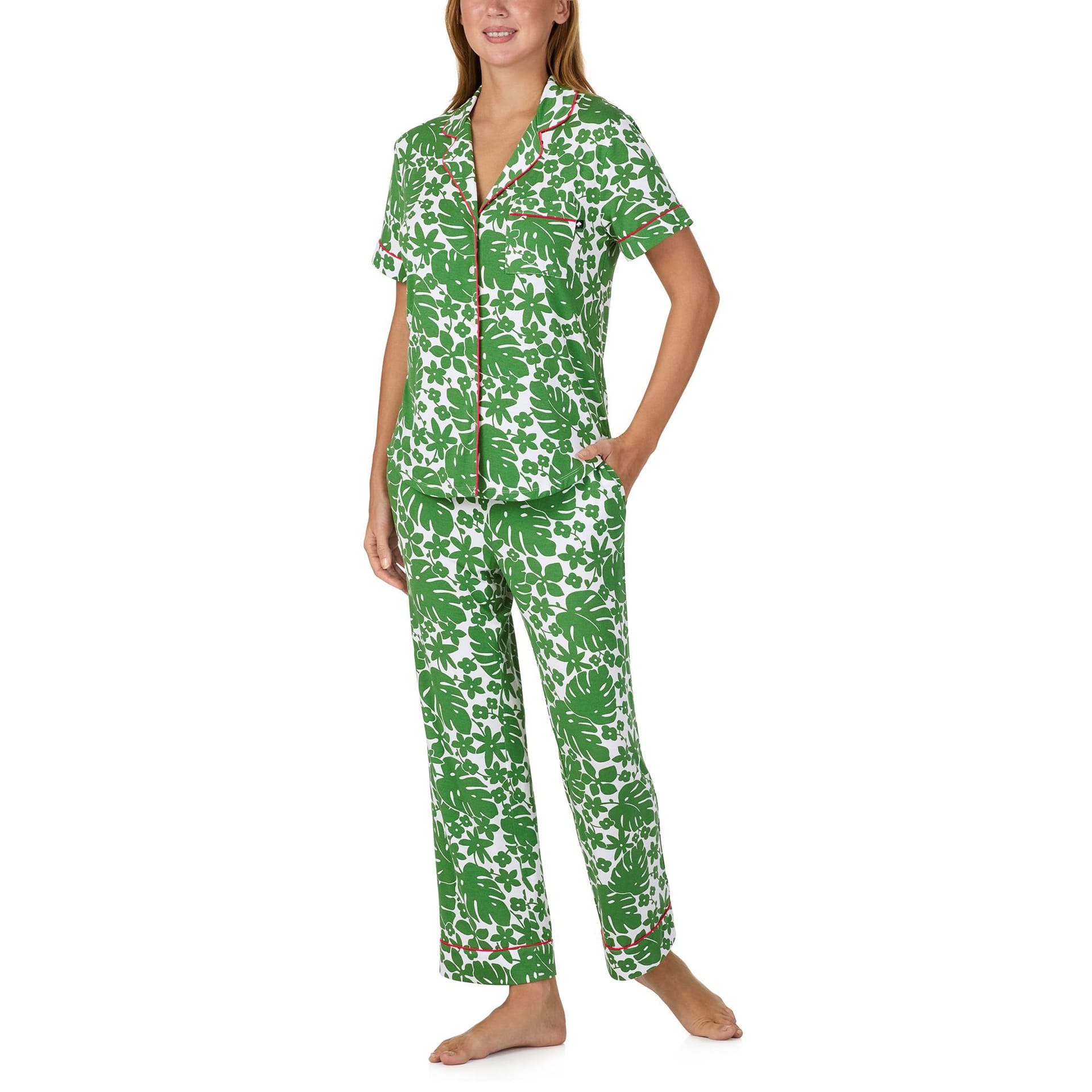 kate spade new york Kate Spade New York Women's KS new york short sleeve notch crop pj set in floral grove in Light Green - 4