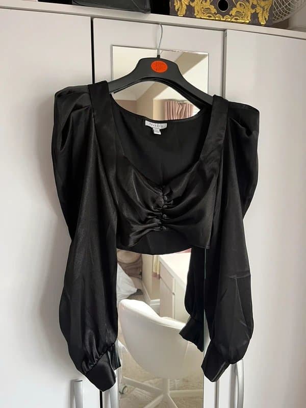 Topshop Top shop satin crop puff sleeve