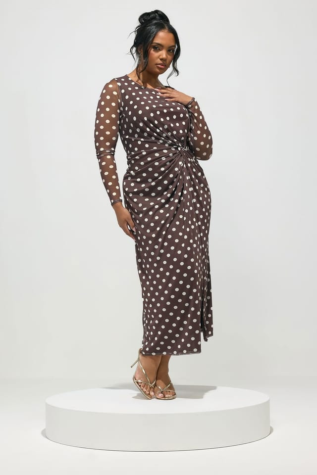 Yours Yours Women's Polka Dot Maxi Dress in Chocolate - 3