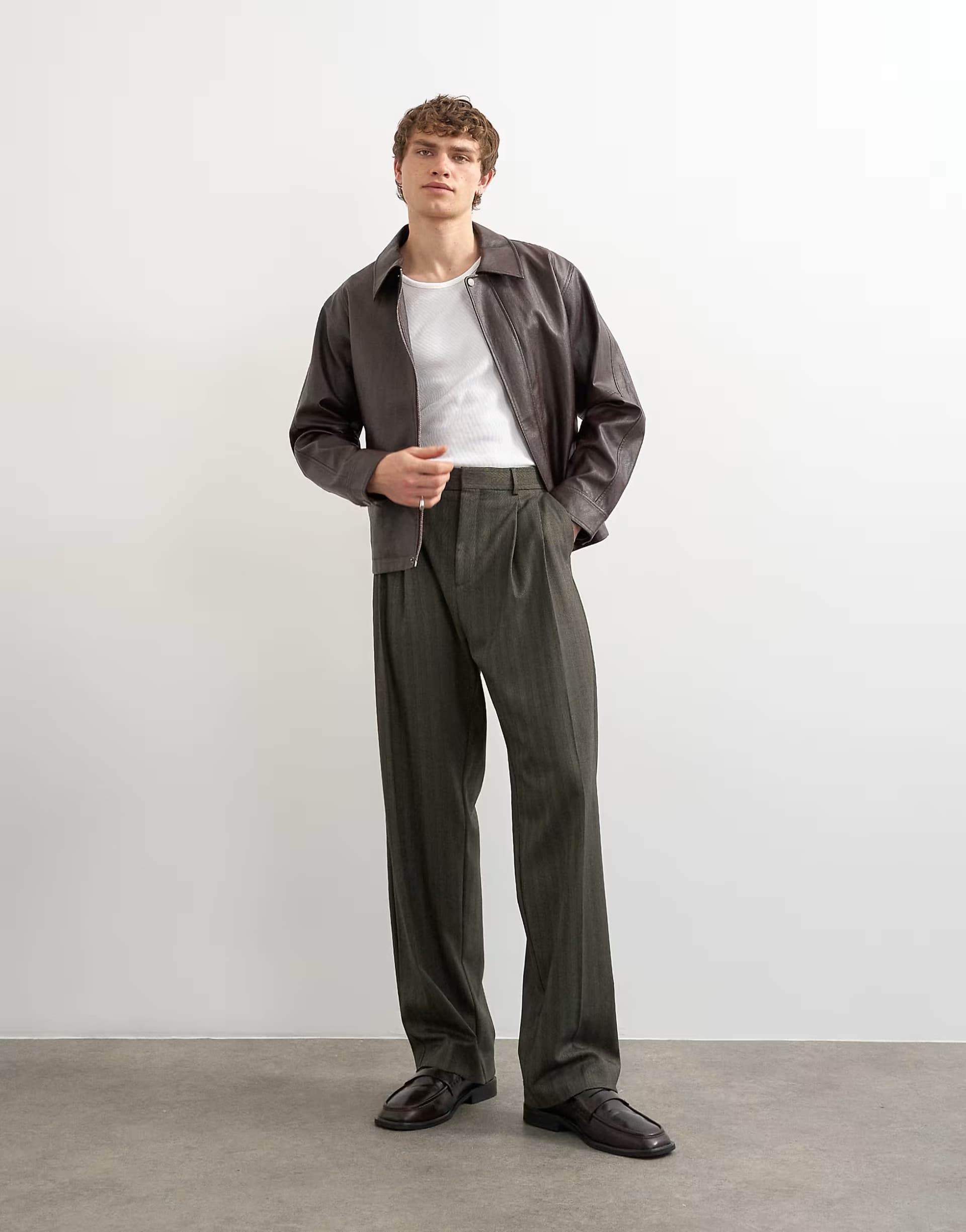ASOS Topman wide leg herringbone stripe trouser in charcoal