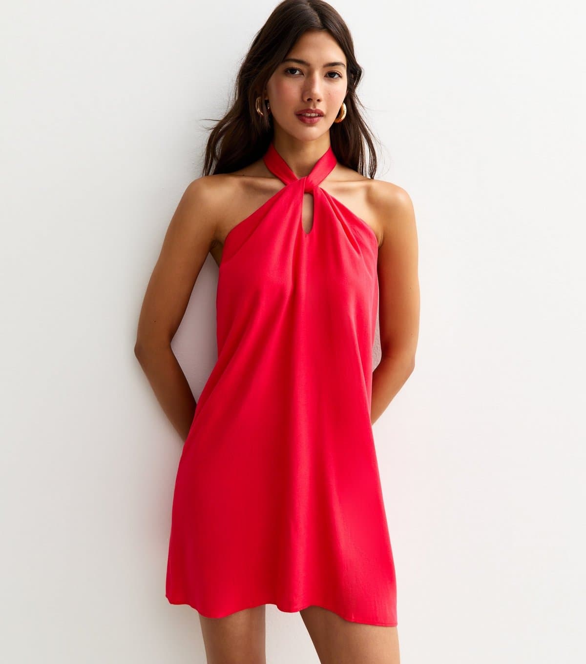 New Look Women's Red Linen Look Halterneck Mini Dress New Look