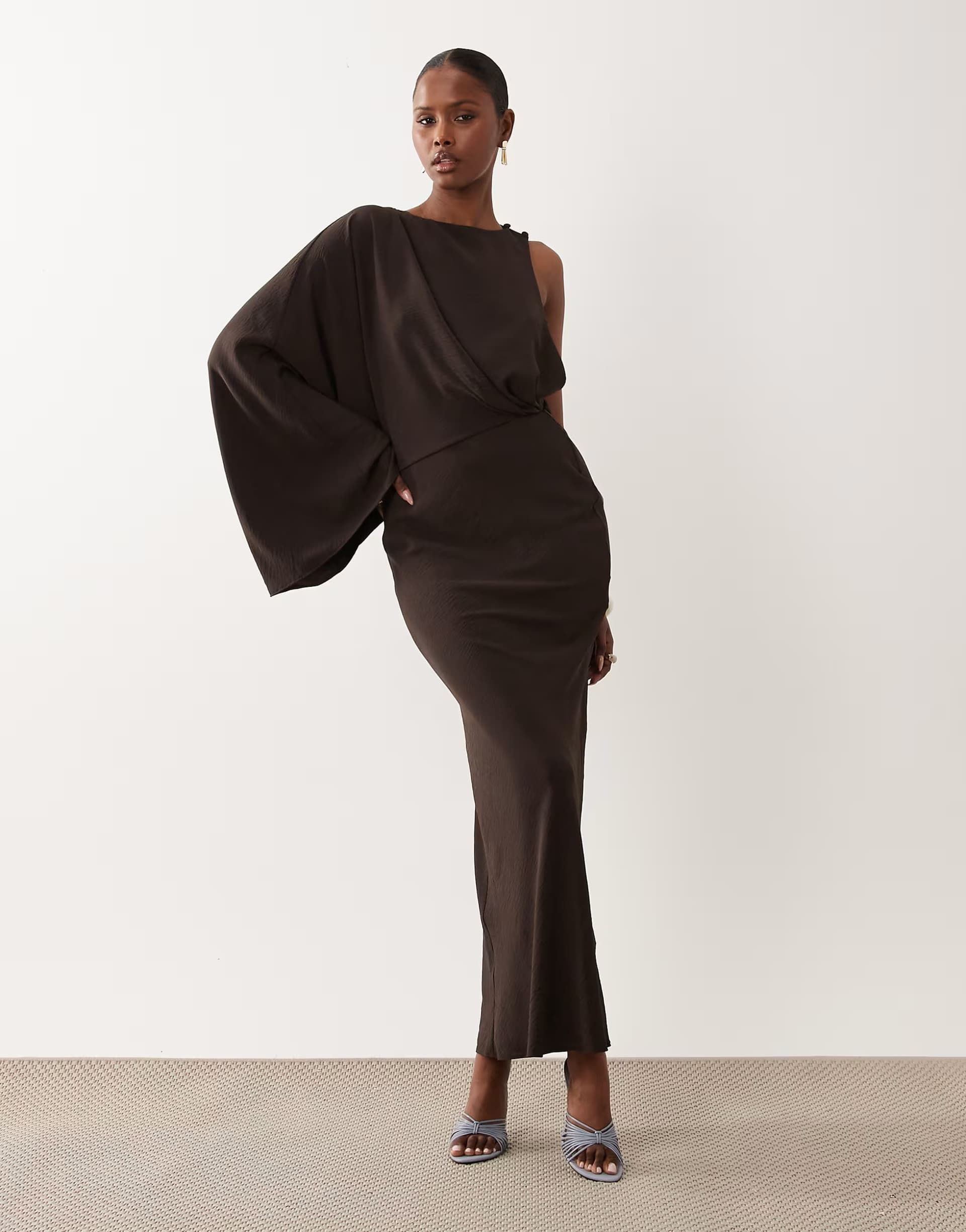 ASOS ASOS DESIGN one shoulder drape back column maxi dress in chocolate