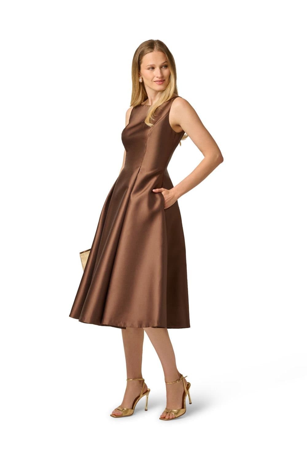 Adrianna Papell Adrianna Papell Women's Sleeveless Tea Length Dress in Brown