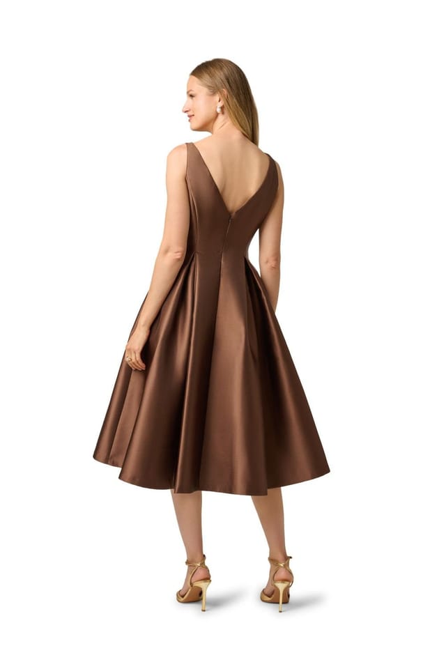 Adrianna Papell Adrianna Papell Women's Sleeveless Tea Length Dress in Brown - 3