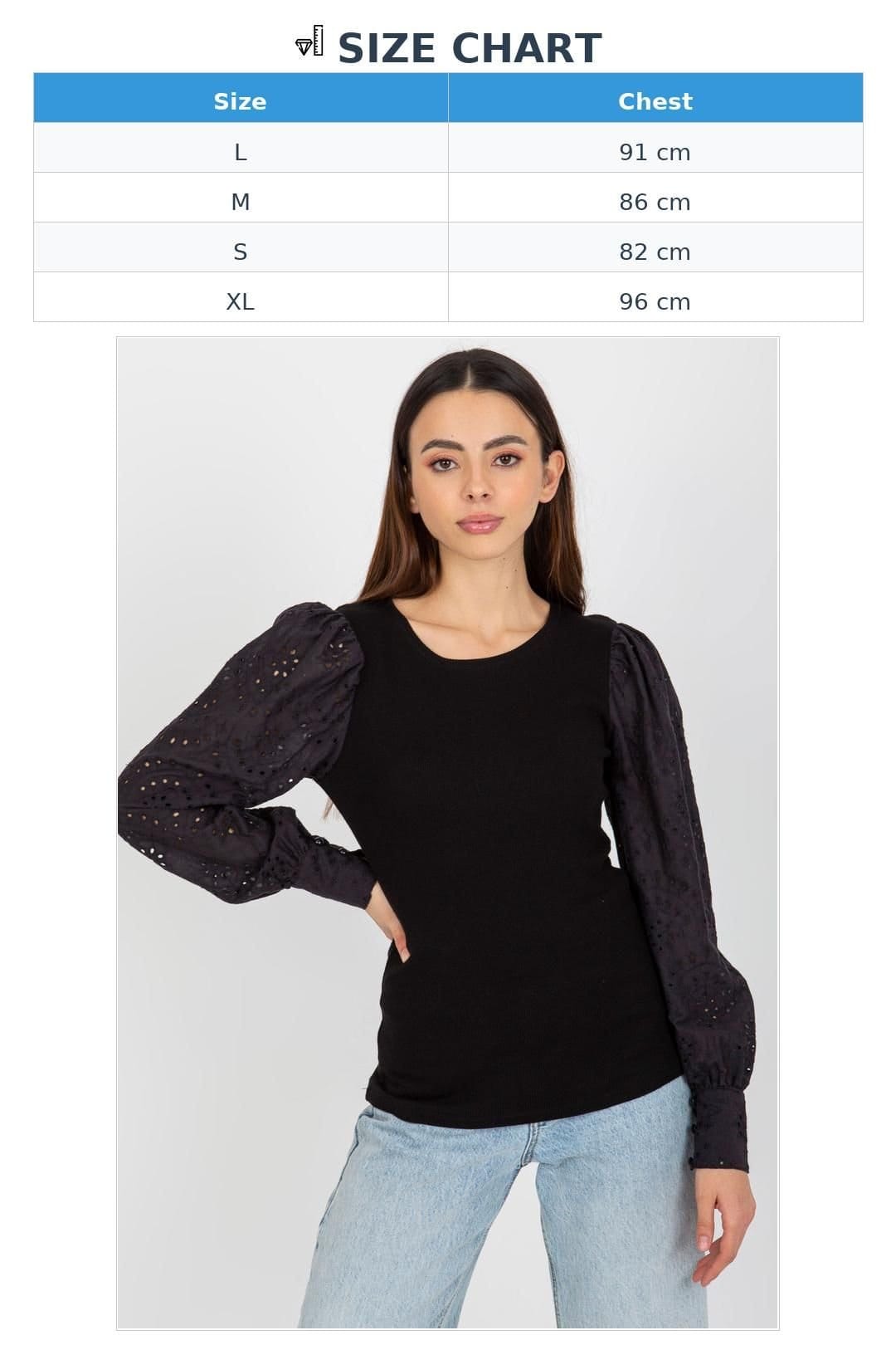 Love Lace Love Lace Women's Blouse Long Openwork Sleeves Round Neck in Black - 4