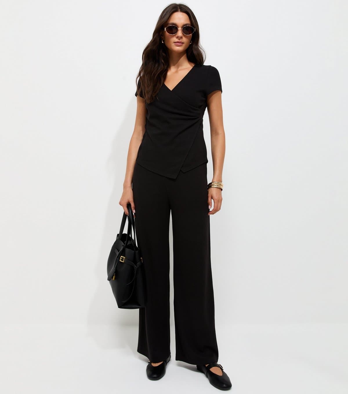 New Look Women's Black Soft Touch Wide Leg Trousers New Look