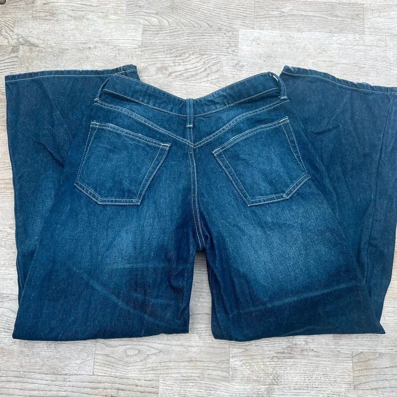 Bershka Bershka dark denim barrel leg low rise jeans