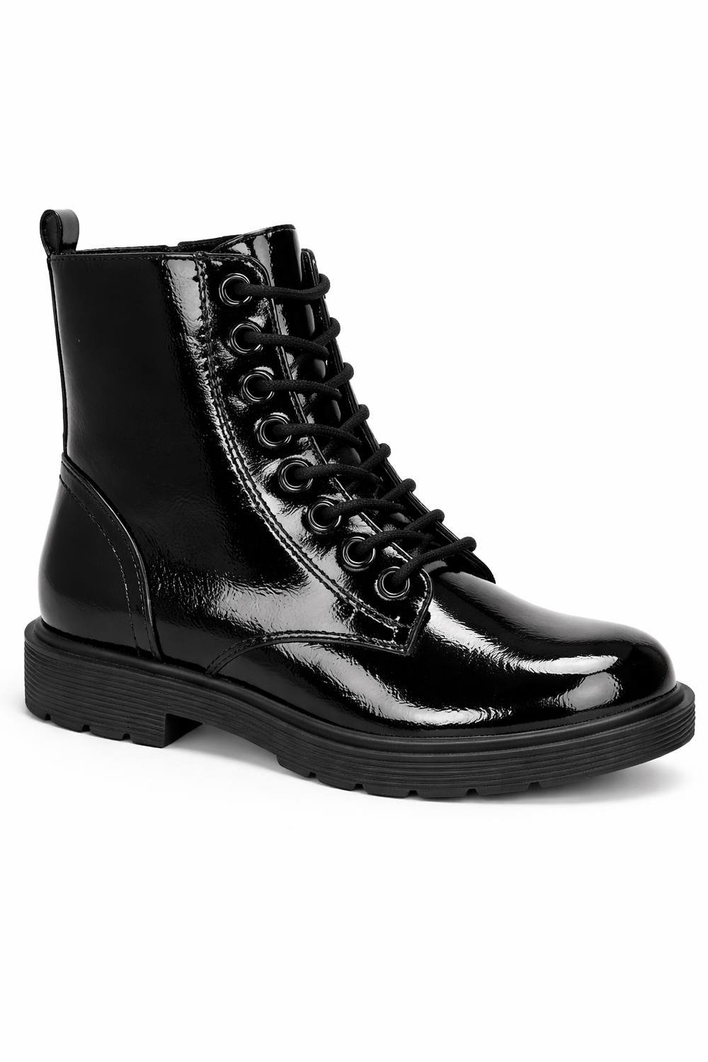 Spot On Spot On Women's Lace Up Ankle Boot with Chunky Sole & Textured Finish in True Black - 3