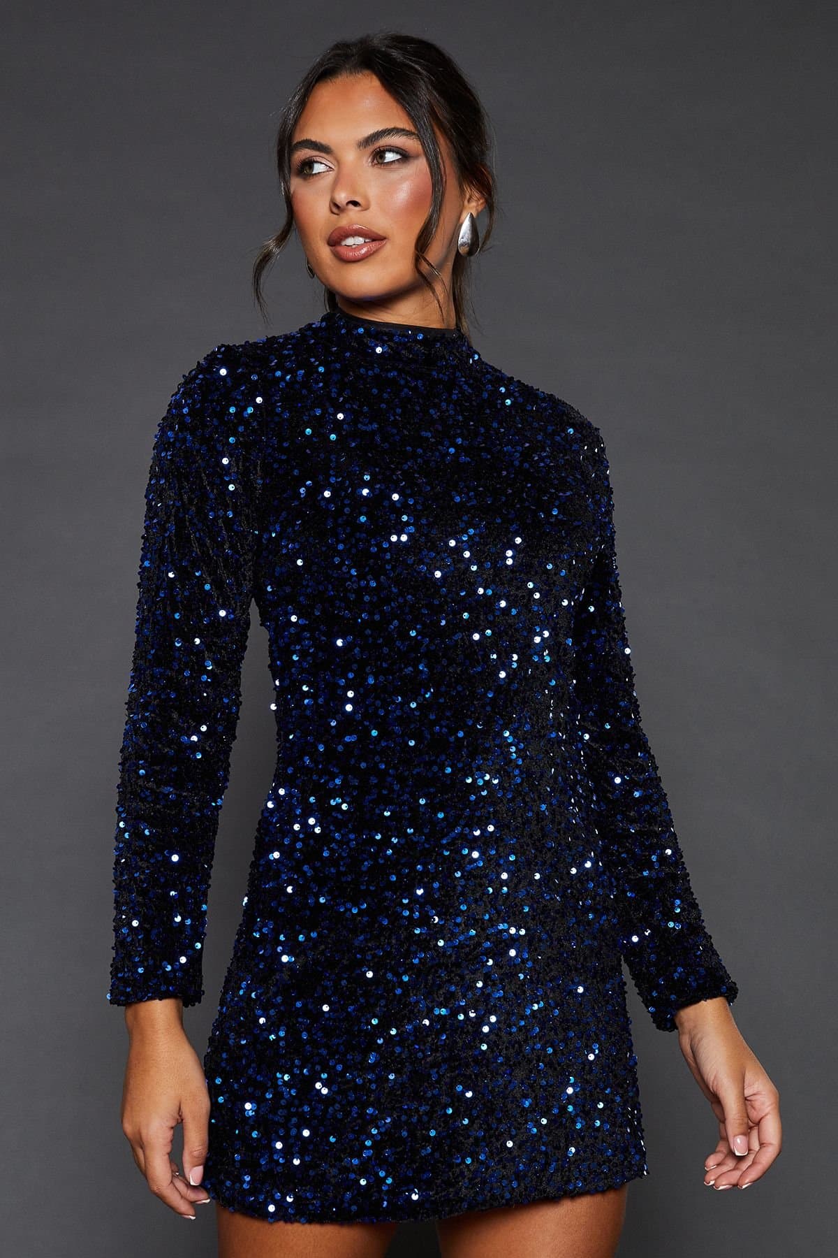 Dorothy Perkins Dorothy Perkins Women's Blue Sequin A Line Mini Dress