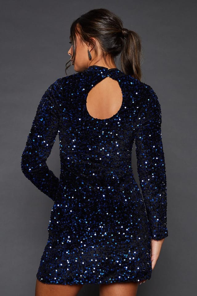 Dorothy Perkins Dorothy Perkins Women's Blue Sequin A Line Mini Dress - 3