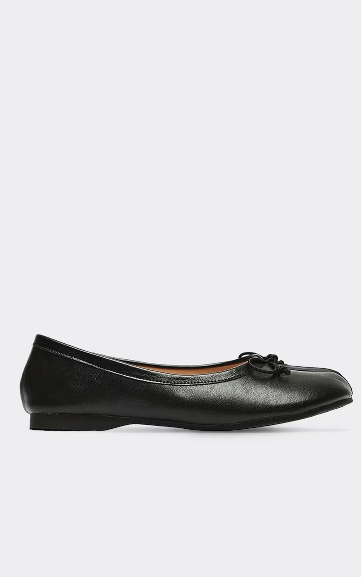 EGO Rini Bow Detail Split Toe Flat Ballet Pump In Black Faux Leather, Women's Size UK 3
