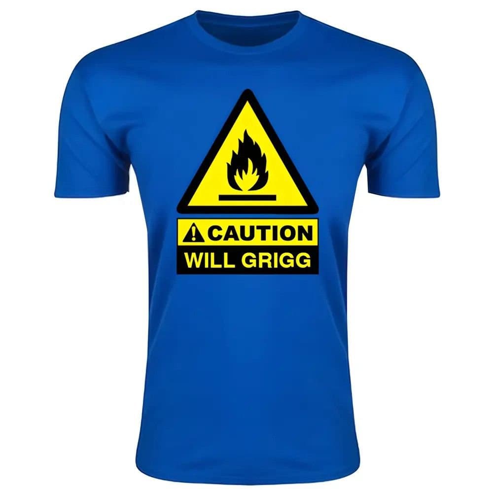 Wigan Wigan Men's Personalised Caution Will Griggs On Fire T-Shirt Royal Blue